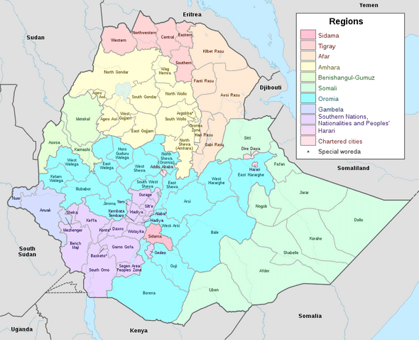 Mapa de zonas da Etiópia